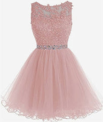 Round Neck Lace Short Pink Corset Prom Dresses, Pink Corset Homecoming Dresses, Short Pink Corset Formal Dresses outfit, Bridesmaids Dress Colors