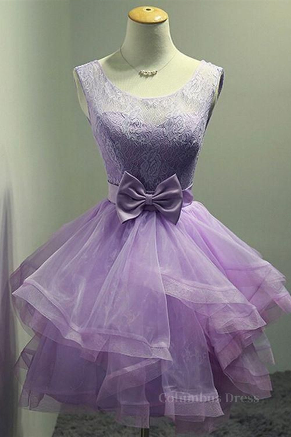 Round Neck Purple Lace Short Corset Prom Dresses, Lilac Lace Corset Homecoming Dresses, Purple Corset Formal Evening Dresses outfit, Formal Dress Simple