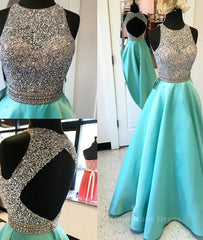Round Neck Sequin Open Back Green Corset Prom Dresses, Evening Dresses outfit, Bridesmaid Dresses Pink