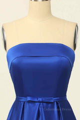 Royal Blue A-line Fold Strapless Lace-Up Back Satin Mini Corset Homecoming Dress outfit, Black Dress Classy