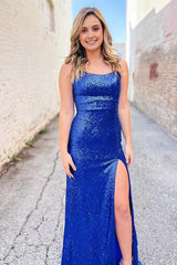 Royal Blue Backless Sparkly Long Corset Prom Dress outfits, Royal Blue Backless Sparkly Long Prom Dress