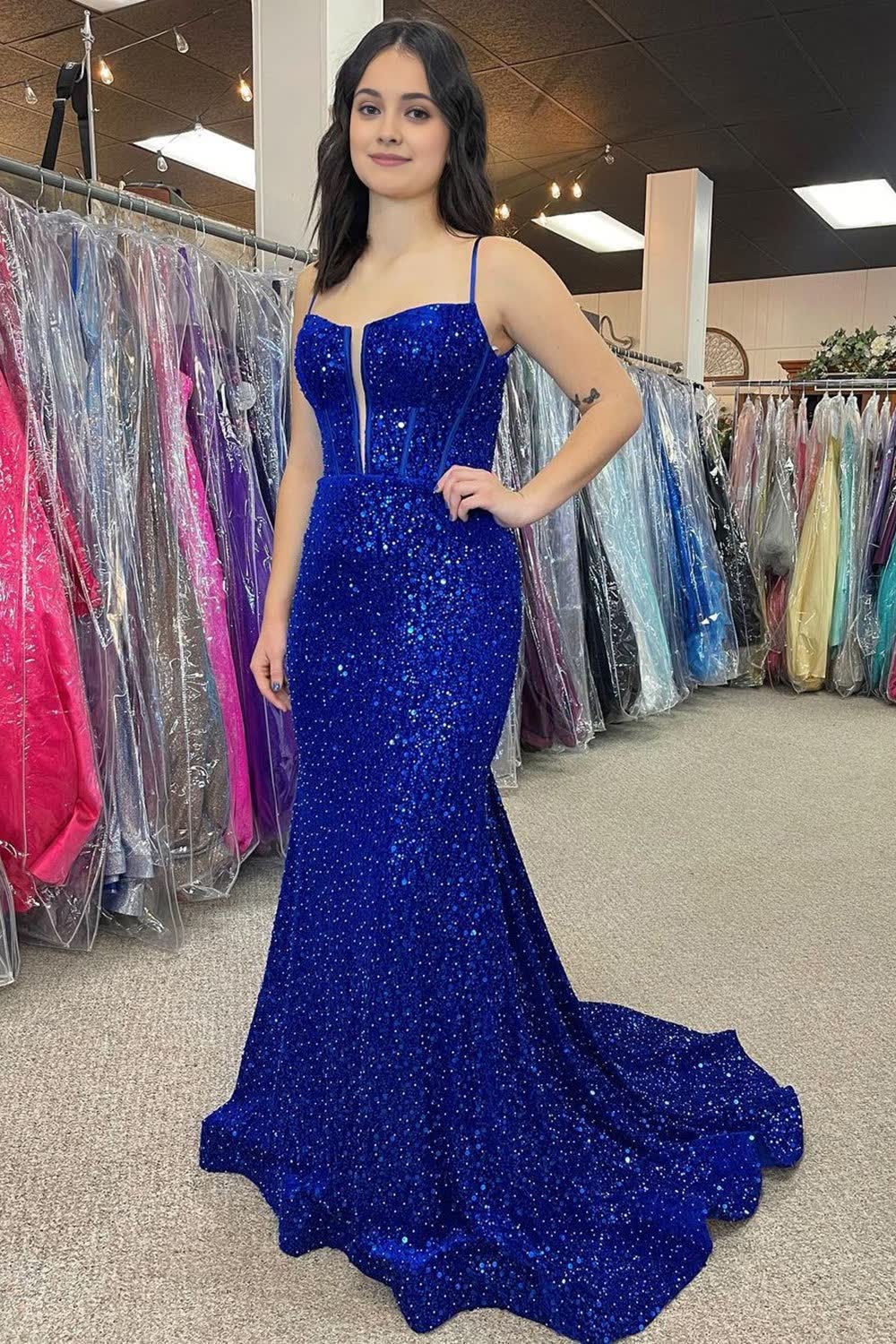 Royal Blue Beaded Sparkly Mermaid Corset Corset Prom Dress outfits, Royal Blue Beaded Sparkly Mermaid Corset Prom Dress