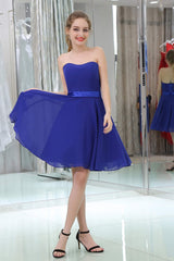 Royal Blue Chiffon Strapless Simple Corset Homecoming Dresses outfit, Formal Dresses For Weddings