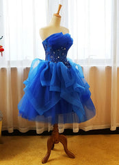 Royal Blue Knee Length Party Dress with Applique, Short Corset Prom Dress outfits, Wedding Shoes Bride