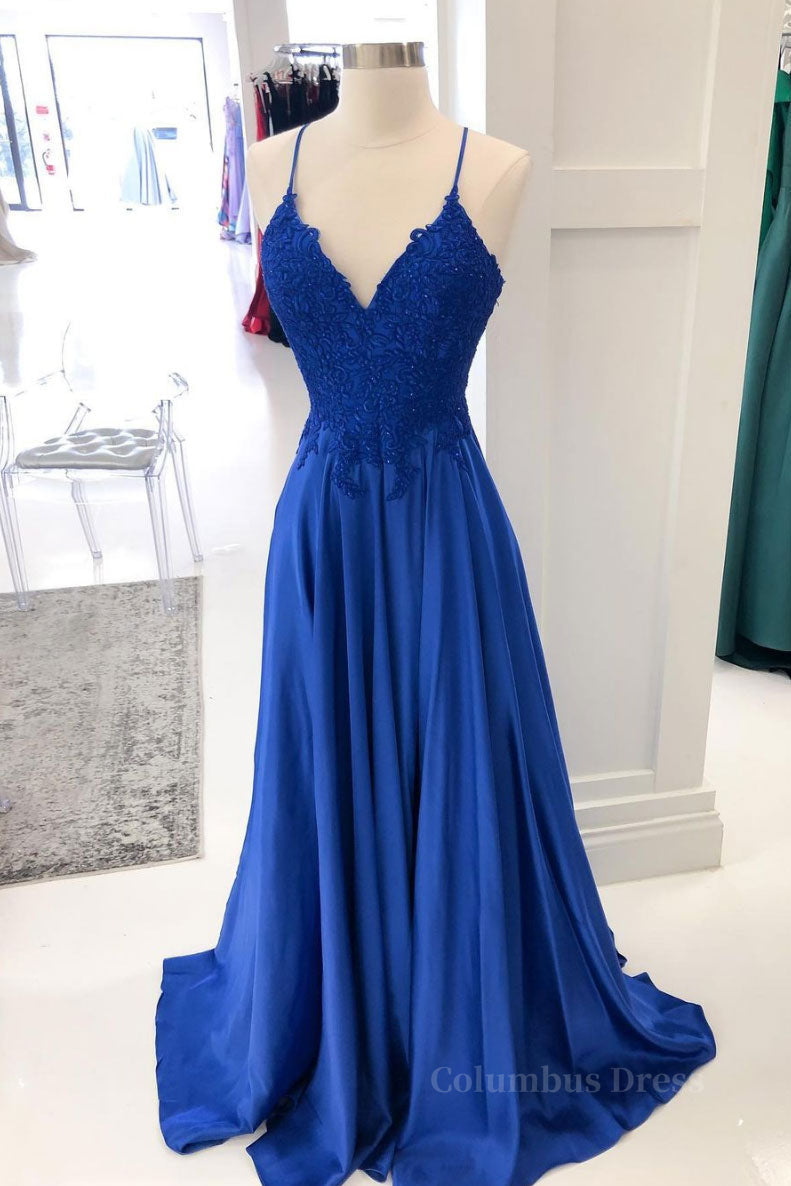 Royal blue lace satin long Corset Prom dress blue Corset Formal dress outfit, Homecoming Dresses Laces