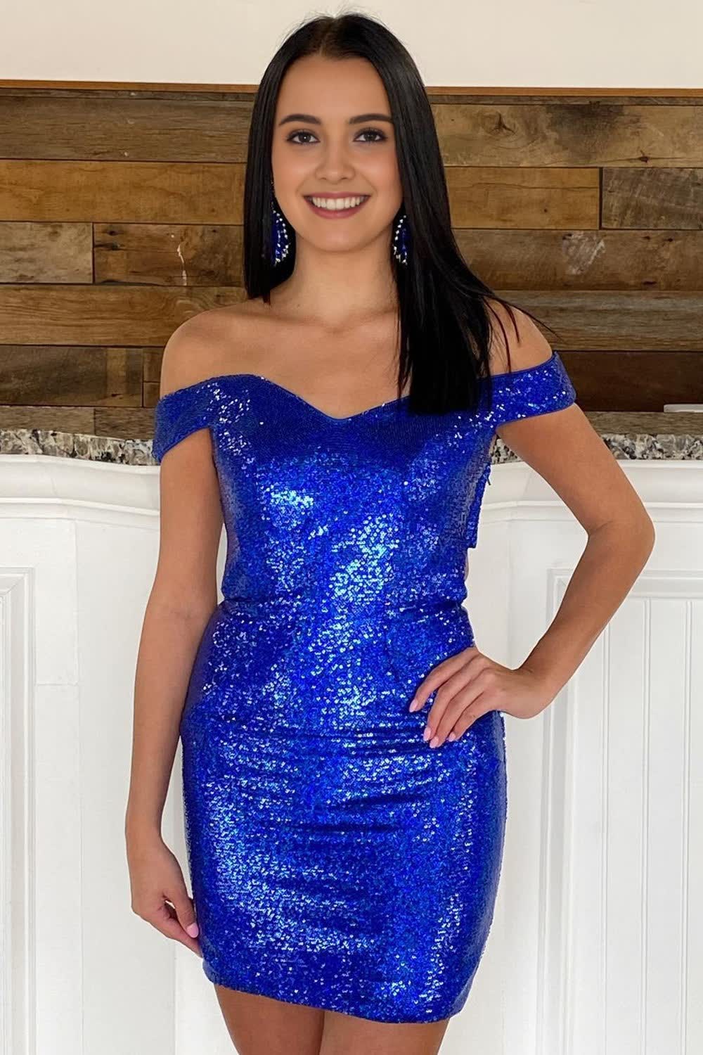 Royal Blue Open Back Sequins Tight Hoco Dress outfits, Royal Blue Open Back Sequins Tight Hoco Dress