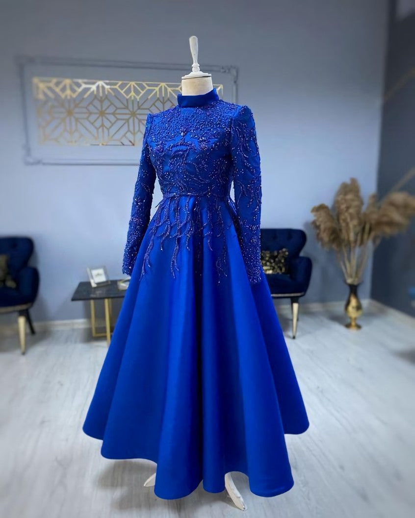 Royal blue Corset Prom dresses lace Beaded evening dress,Corset Wedding Party Dress Outfits, Wedding Dress Elegant