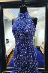 Royal Blue Rhinestones Corset Prom Dress Mermaid Tulle Skirt,Celebrity Dress Outfits, Bridesmaid Dress 2035