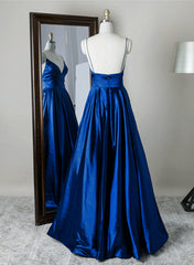 Royal Blue Satin Straps V-neckline Long Corset Formal Dress, Royal Blue Corset Prom Dress Evening Dress outfit, Bridesmaids Dresses White