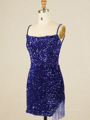 Royal Blue Sequin Tassels Bodycon Mini Dress outfit, Bridesmaids Dresses With Lace