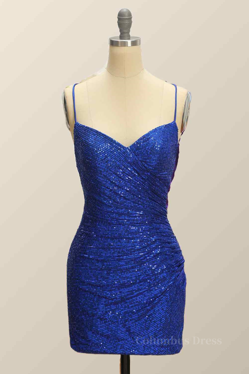 Royal Blue Sheath Lace-Up Back Pleated Sequins Mini Corset Homecoming Dress outfit, Formal Dress Long Gowns