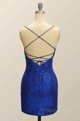 Royal Blue Sheath Lace-Up Back Pleated Sequins Mini Corset Homecoming Dress outfit, Formal Dress Boutiques Near Me