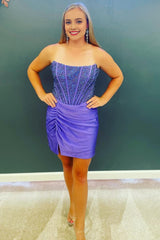 Royal Blue Strapless Beaded Tight Corset Homecoming Dress outfit, Royal Blue Strapless Beaded Tight Homecoming Dress
