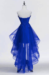 Royal Blue Tulle with Lace Applique High Low Party Dress, Blue Corset Homecoming Dress outfit, Party Dress Top