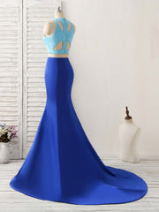 Royal Blue Two Pieces Satin Long Corset Prom Dress, Blue Evening Dress outfit, Formal Dress Style