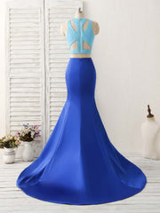 Royal Blue Two Pieces Satin Long Corset Prom Dress, Blue Evening Dress outfit, Formal Dress Styles
