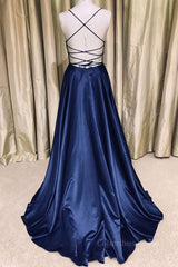 Royal Blue V Neck Backless Satin Long Corset Prom Dresses, Royal Blue Corset Formal Dresses, Backless Royal Blue Evening Dresses outfit, Evening Dresses Elegant Classy