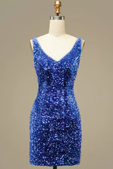 Royal Blue V Neck Sequins Corset Homecoming Dress outfit, Royal Blue V Neck Sequins Homecoming Dress