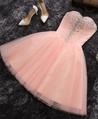 Pink A Line Sweetheart Neck Short Corset Prom Dress, Corset Homecoming Dresses outfit, Evening Dress Long Sleeve Maxi