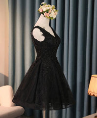 Black V Neck Lace Short Corset Prom Dress, Corset Homecoming Dresses, Corset Homecoming Dresses outfit, Prom Dress 2047