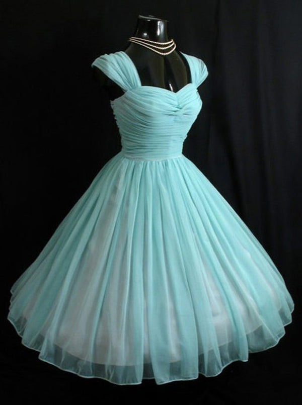 Vintage Sky Blue Chiffon Cap Sleeve Corset Homecoming Dress outfit, Evening Dresses Long Sleeve