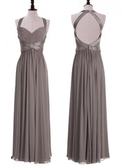 Elegant Halter A-Line Floor Length Grey Corset Bridesmaid Dress outfit, Party Dresses Indian