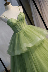 Sage Green Corset Long Corset Prom Dress, Long Green Tulle Party Dress Evening Dresses outfit, Princess Prom Dress