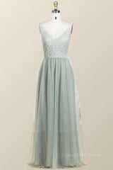 Sage Green Lace and Tulle Long Corset Bridesmaid Dress outfit, Formal Dress Australia