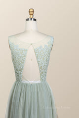 Sage Green Lace and Tulle Long Corset Bridesmaid Dress outfit, Formal Dress Winter
