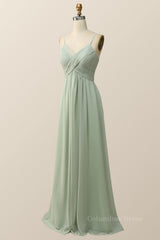 Sage Green Pleated Straps Long Corset Bridesmaid Dress outfit, Prom Dresses 2026 Red