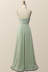 Sage Green Pleated Straps Long Corset Bridesmaid Dress outfit, Prom Dress Tight Fitting