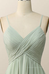 Sage Green Pleated Straps Long Corset Bridesmaid Dress outfit, Prom Dresses Tight Fitting