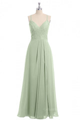Sage Green Straps A-line Long Corset Bridesmaid Dress outfit, Bridesmaid Dresses Sage Green