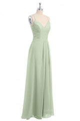 Sage Green Straps A-line Long Corset Bridesmaid Dress outfit, Wedding Ideas