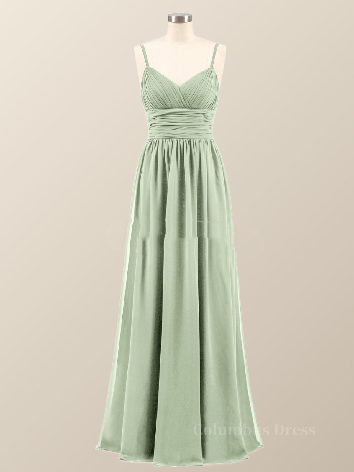 Sage Green Straps Pleated Empire Long Corset Bridesmaid Dress outfit, Formal Dress Wear For Ladies