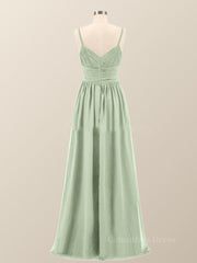 Sage Green Straps Pleated Empire Long Corset Bridesmaid Dress outfit, Formal Dresses Long Elegant Classy