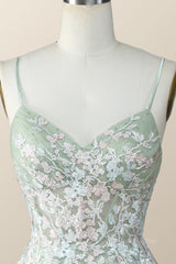 Sage Green Tulle Floral Embroidered A-line Corset Homecoming Dress outfit, Party Dress Look