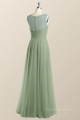Sage Green V Neck A-line Long Corset Bridesmaid Dress outfit, Evening Dress Shopping