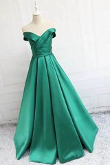 Satin A-line Off-the-Shoulder Evening Dresses,Elegant Long Corset Prom Dresses,Graduation Dress outfits, Prom Dress Casual