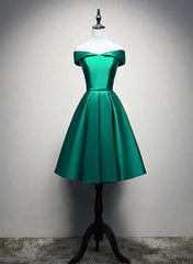 Satin Off-the-Shoulder Short Corset Prom Dresses, Green Corset Homecoming Dresses outfit, Evening Dress Short