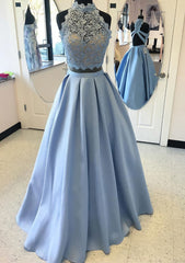 Satin Corset Prom Dress A-Line/Princess High-Neck Long/Floor-Length With Lace Outfits, Formal Dress To Attend Wedding