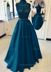 Satin Corset Prom Dress A-Line/Princess High-Neck Long/Floor-Length With Lace Outfits, Formal Dresses Over 81