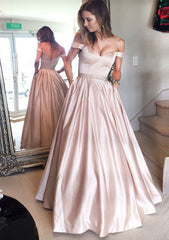 Satin Corset Prom Dress A-Line/Princess Off-The-Shoulder Long/Floor-Length With Beaded outfit, Evening Dresses Dresses