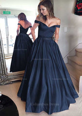 Satin Corset Prom Dress A-Line/Princess Off-The-Shoulder Long/Floor-Length With Beaded outfit, Evening Dress Dresses