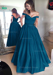 Satin Corset Prom Dress A-Line/Princess Off-The-Shoulder Long/Floor-Length With Beaded outfit, Evening Dresses Yde
