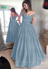 Satin Corset Prom Dress A-Line/Princess Off-The-Shoulder Long/Floor-Length With Beaded outfit, Evening Dress Yde