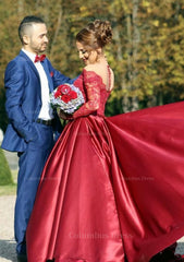 Satin Corset Prom Dress Corset Ball Gown V-Neck Cathedral Train With Lace Outfits, Autumn Wedding