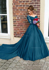 Satin Corset Prom Dress Corset Ball Gown V-Neck Cathedral Train With Lace Outfits, Non Traditional Wedding Dress