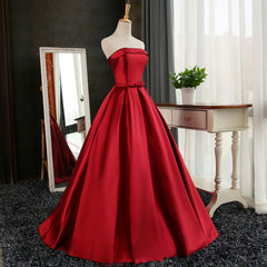 Satin Scoop Floor Length Corset Ball Corset Prom Dress , Dark Red Sweet 16 Gown outfit, Prom Dresses Colorful