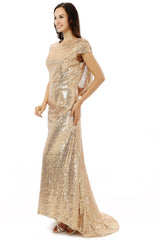 Scoop Backless Floor-length Sparkle Sequins Champagne Corset Prom Dresses outfit, Party Dresses Long